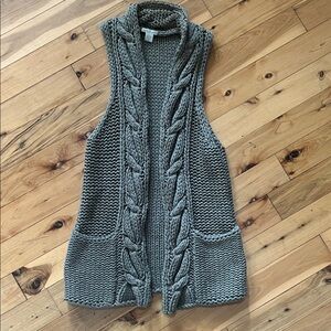 White + Warren Olive Cable Knit Cardigan Vest